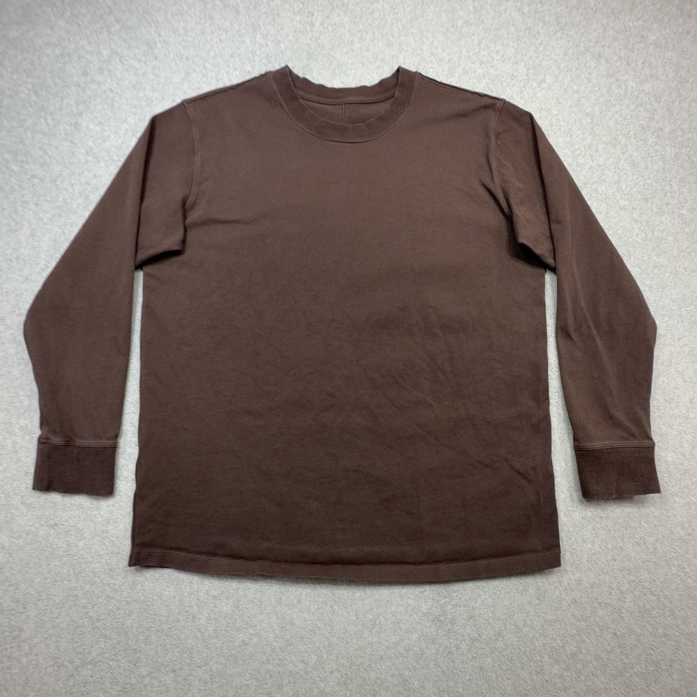 Lululemon Shirt Women XL Brown Long Sleeve Cotton Athletic Tee Logo Raw Edge